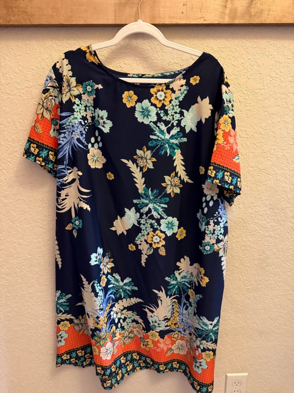 SHEIN Navy Floral Mini Dress with Teal & Orange Accents